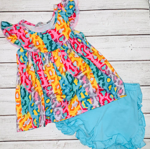 Rainbow Leopard Ruffle Short Set