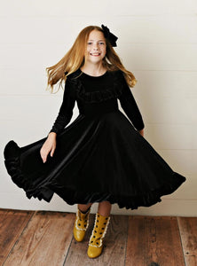 Black Velvet Ruffle Dress