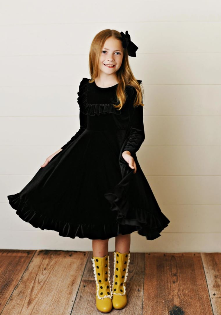 Black Velvet Ruffle Dress