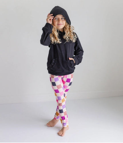 Dark Grey Ruffle Hoodie and Checkered Leggings