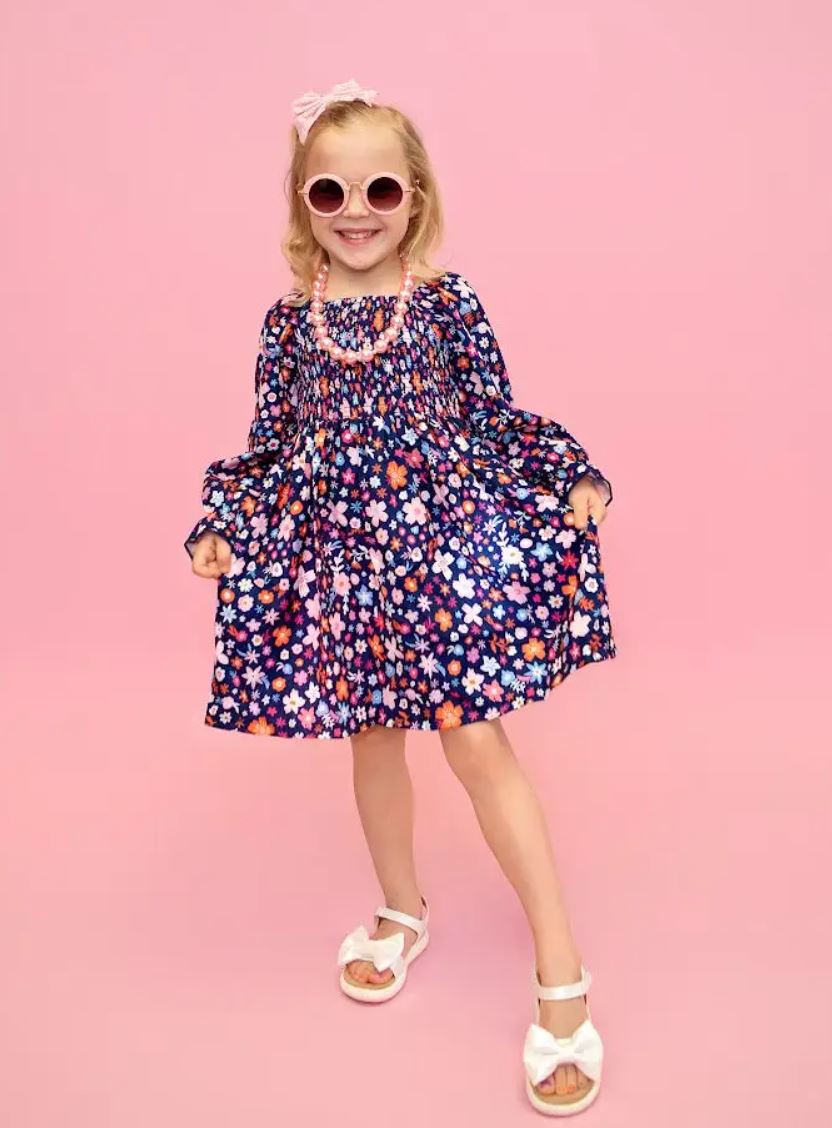 Blue Floral Smocked Dress