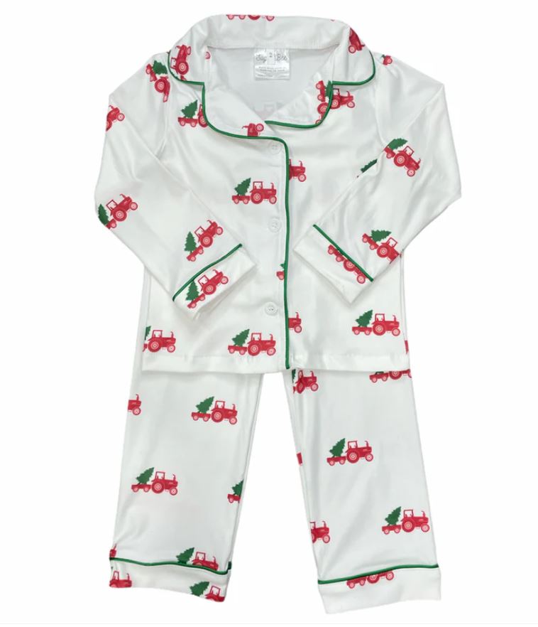 Holiday Tractor Button Down PJs