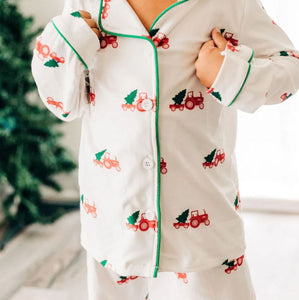 Holiday Tractor Button Down PJs