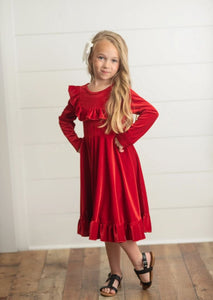 Red Velvet Ruffle Dress