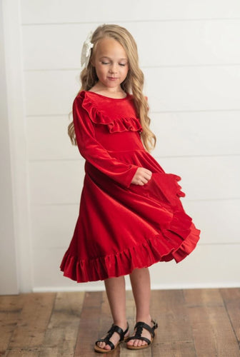 Red Velvet Ruffle Dress