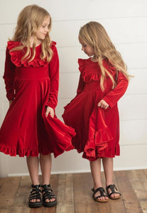 Red Velvet Ruffle Dress