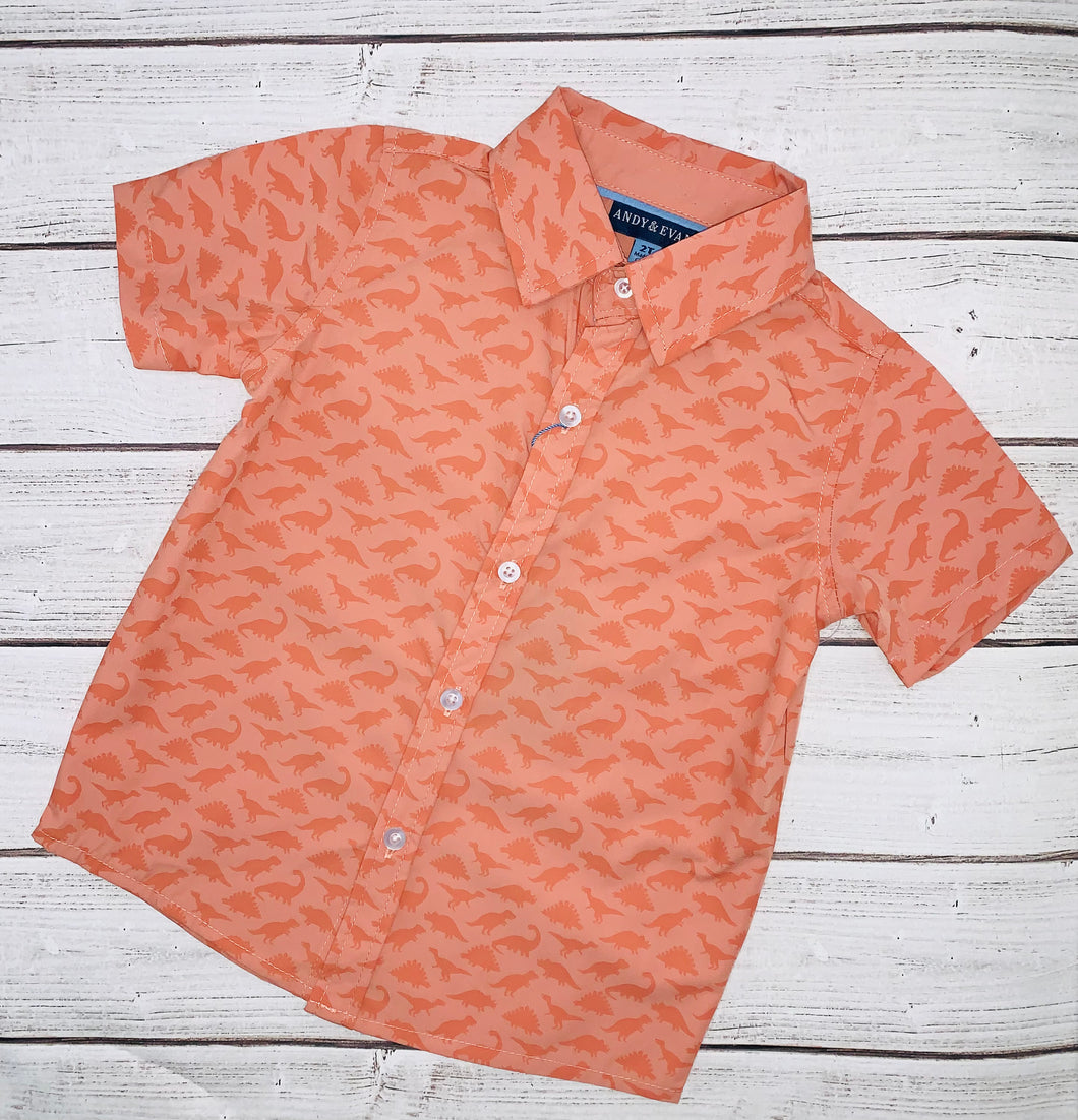 Orange Dinosaur Button Down Shirt