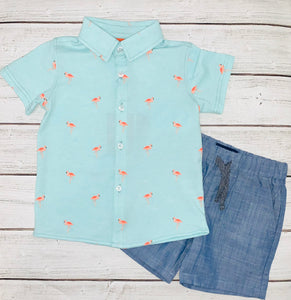 Boys Flamingo Botton-Down Set