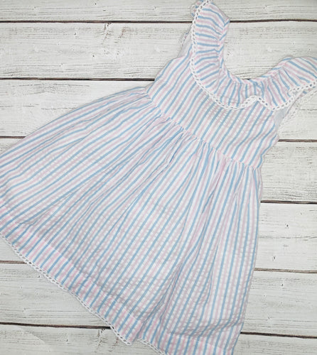 Pink Blue Stripe Seersucker Dress