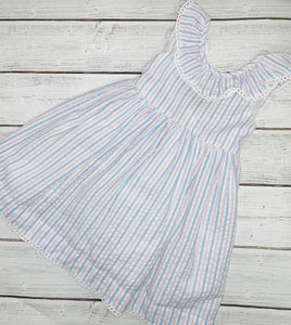 Pink Blue Stripe Seersucker Dress