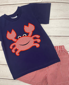 Crab Applique Boys Short Set